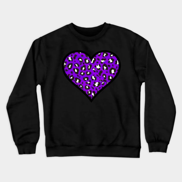 Purple, Black and White Leopard Print Heart Crewneck Sweatshirt by bumblefuzzies